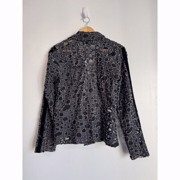 VTG Sno Skins Black Textured Cut-Out Mesh Velvet Tie Blazer Sz Small Avant Garde - Picture 10 of 11